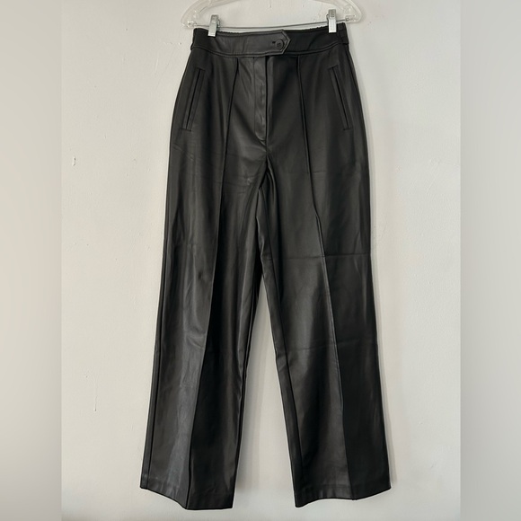 HALOGEN Faux Leather Wide Leg Pants in Rich Black - Picture 5 of 9